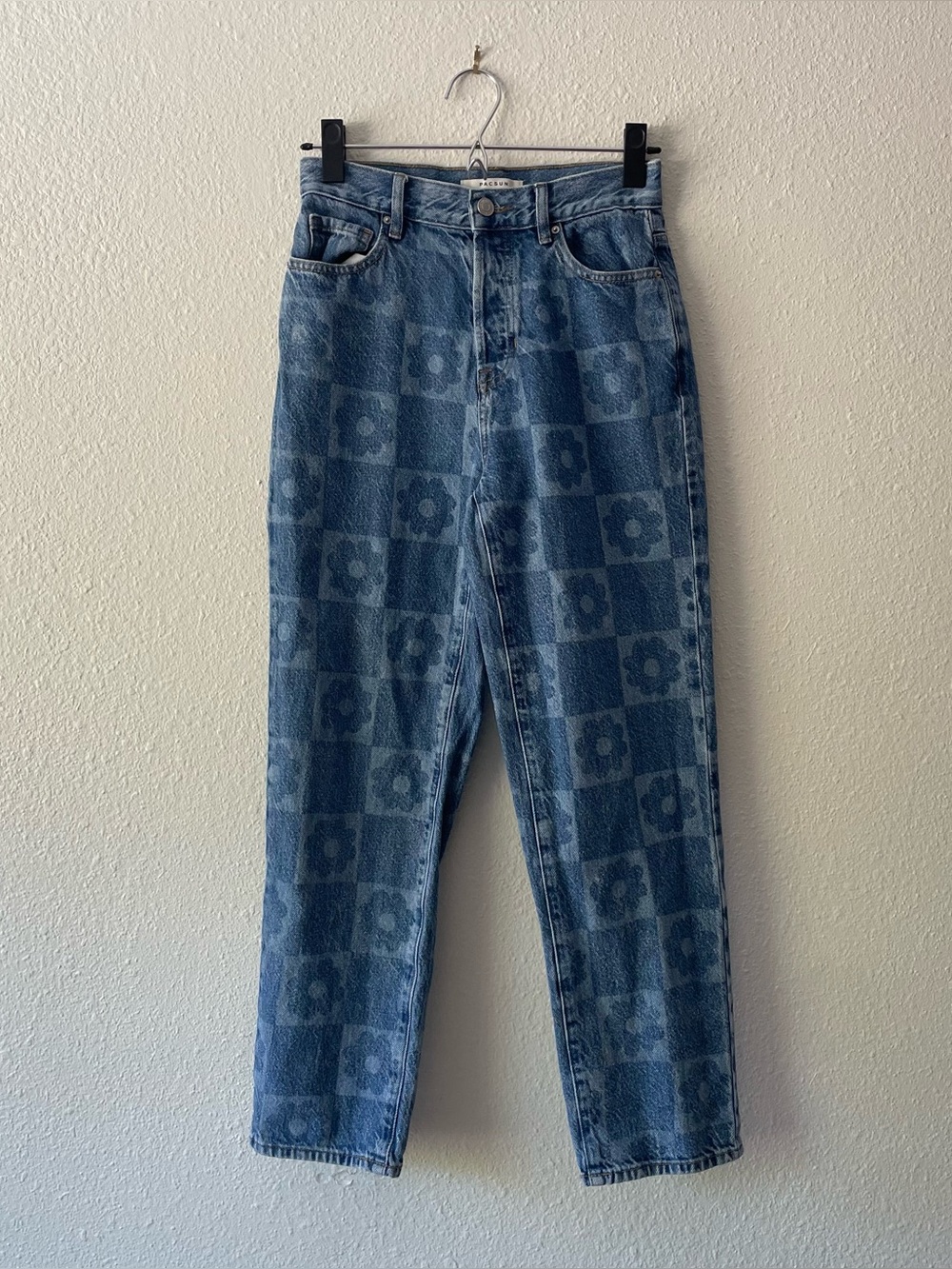PacSun High Rise Straight Jeans Women’s 25 Floral Checker Print Button Fly